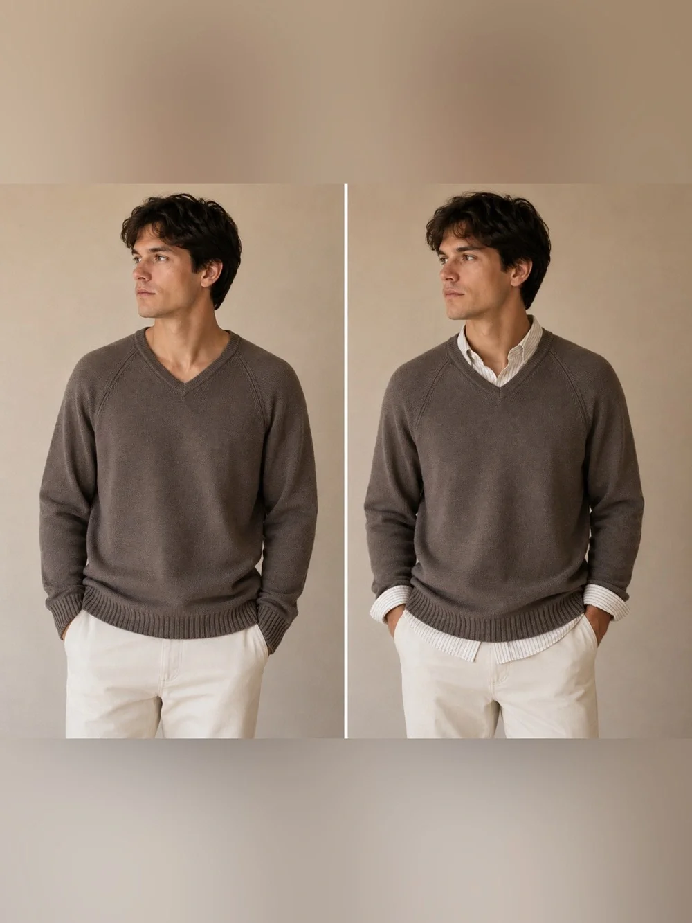 Joseph&Lyman Men's V-Neck Tan Sweater 100% Cotton pre-loved Excellent  Size L
